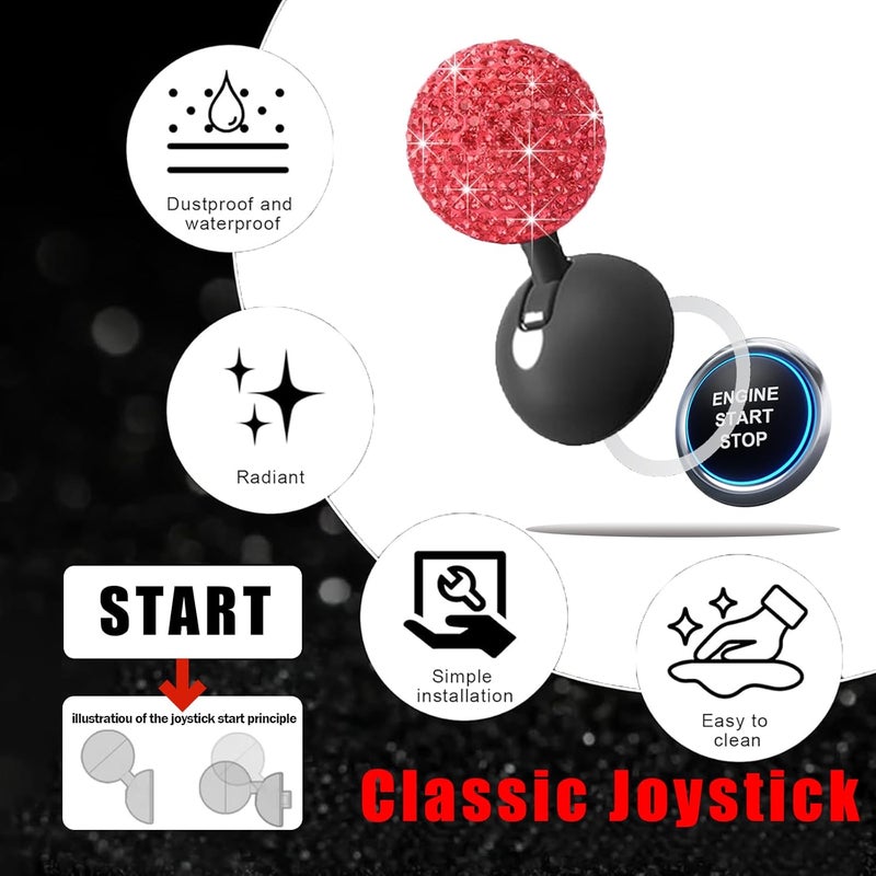 Zerikwon Bling Diamond Car Push Start Button Cover - Cute Accessories for Women Interior, Engine Starter Joystick Decor for Girls, Red - Image 3